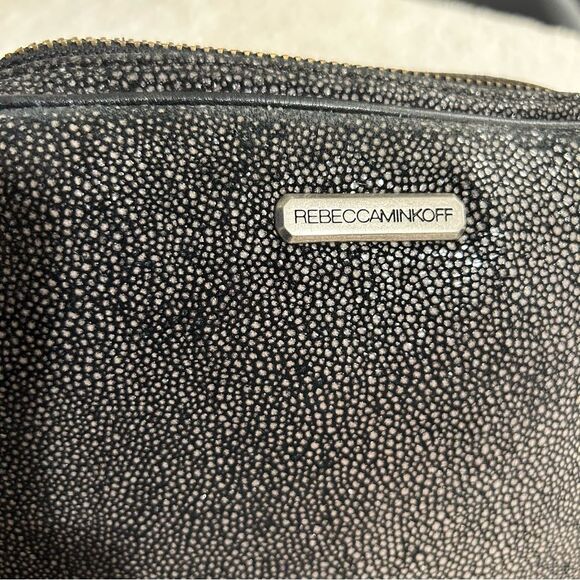 Rebecca Minkoff Black Leather Buckle Bag Crossbody Pebbled Silver - Picture 14 of 16